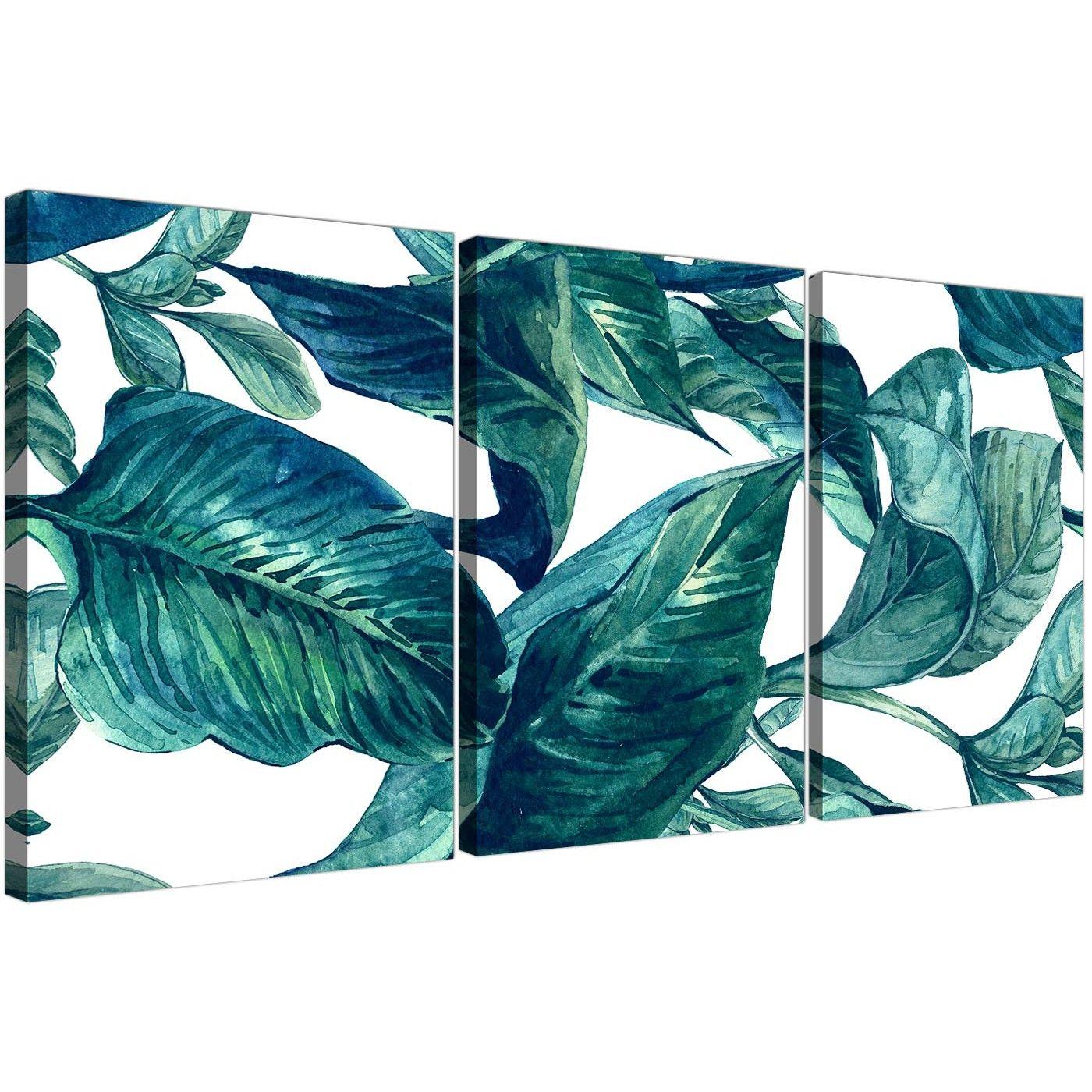Blue and Green Leaf Logo - Teal Blue Green Tropical Exotic Leaves Canvas Wall Art Print