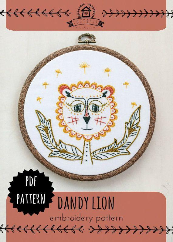 Little Orange Lion Logo - DANDY LION embroidery pattern, embroidery hoop art, DIY