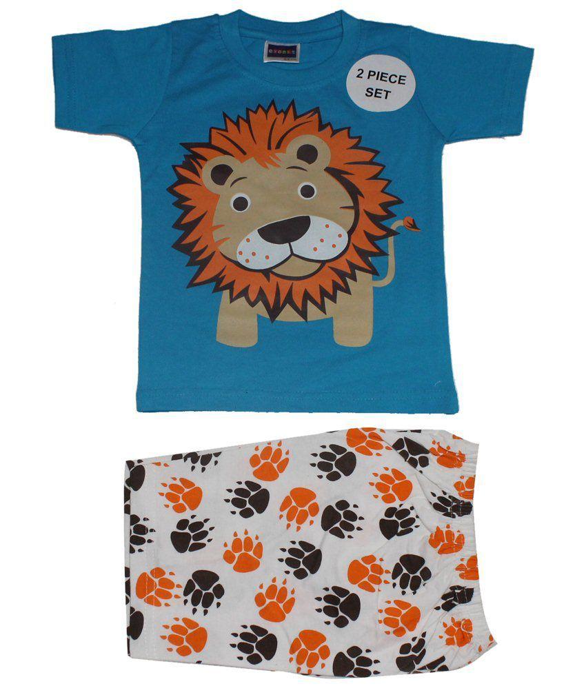 Little Orange Lion Logo - Etodzz Blue & Orange Lion Round Neck Half Sleeve Baba Suit for Kids ...