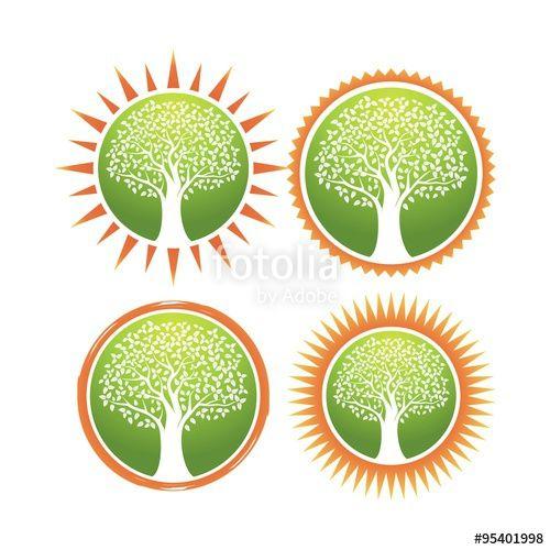 Sun and Green Logo - Green Oak Tree Logo In The Sun. Oak Tree With Circle Logo Design