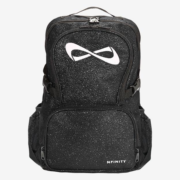 Spirit Black and White Logo - Nfinity Black Sparkle Backpack - White Logo – Total Spirit Cheerleading
