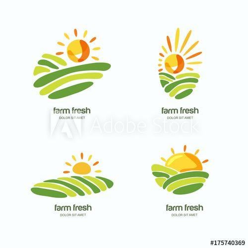 Sun and Green Logo - Farm and farming, set of vector logo, label, emblem design template