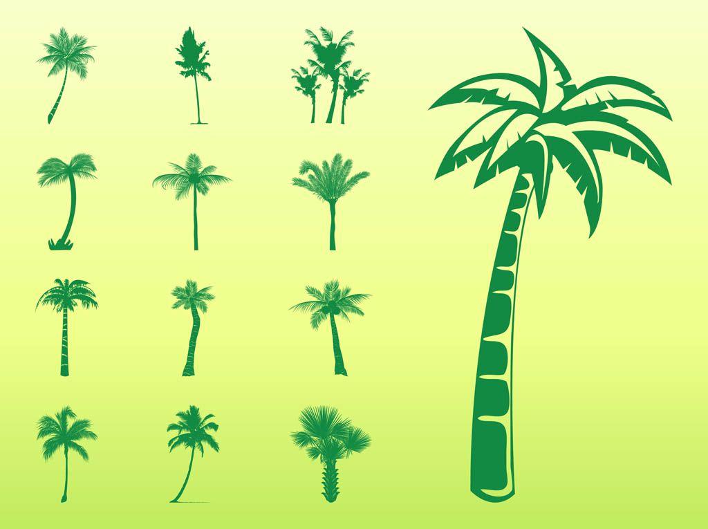 Yellow Palm Tree Logo - Palm Trees Silhouettes Set Vector Art & Graphics