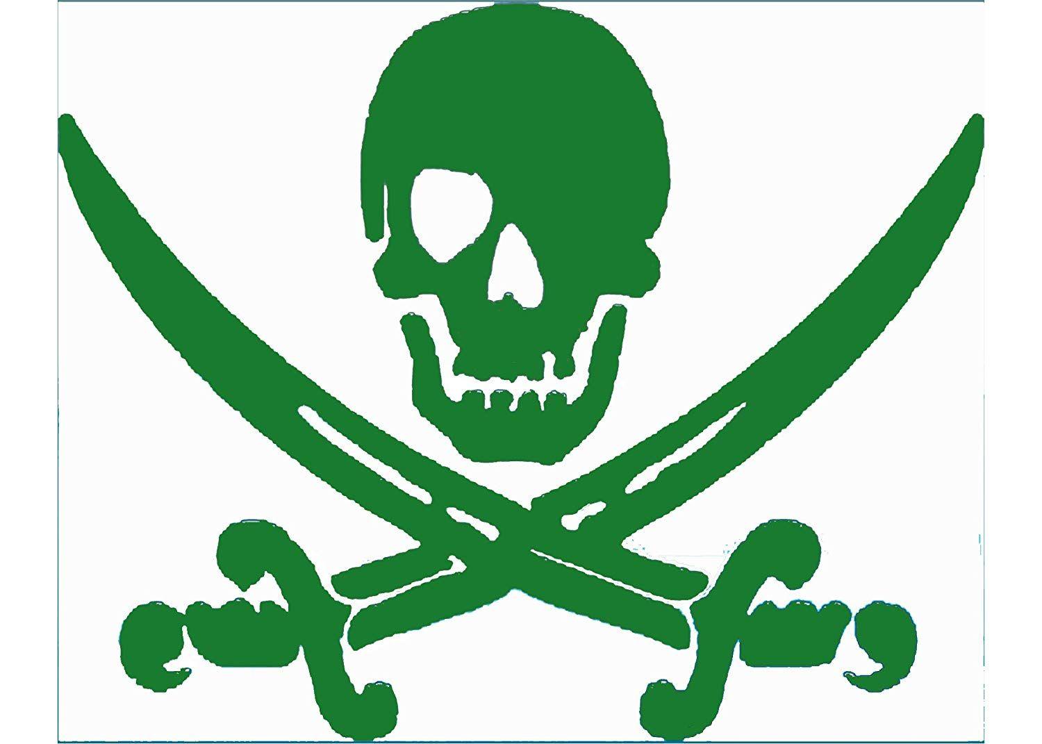 Green Pirate Logo - WickedGoodz Green Pirate Skull & Swords Vinyl Window