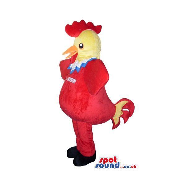 Red Hair and Face Logo - Red chicken with yellow face, orange beak and red hair with a blue
