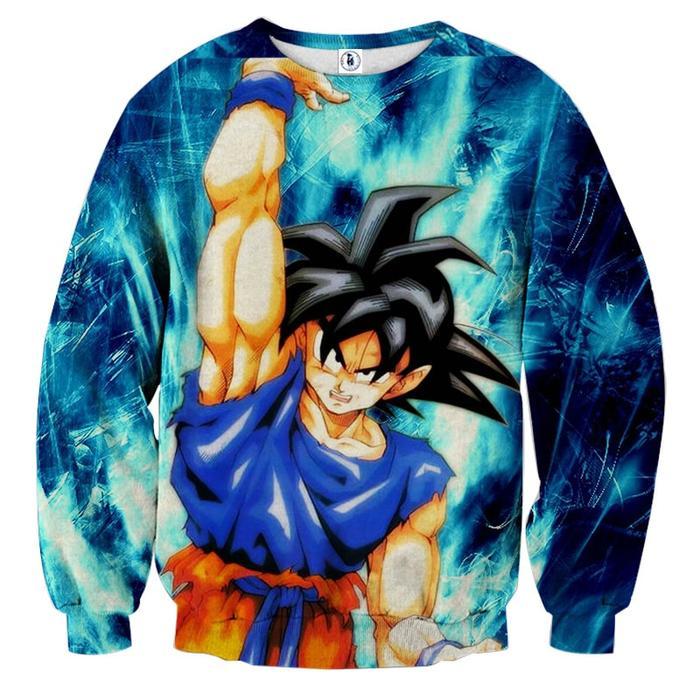 Cool Blue Z Logo - Dragon Ball Z Super Saiyan Son Goku Cool Blue Aura Sweater