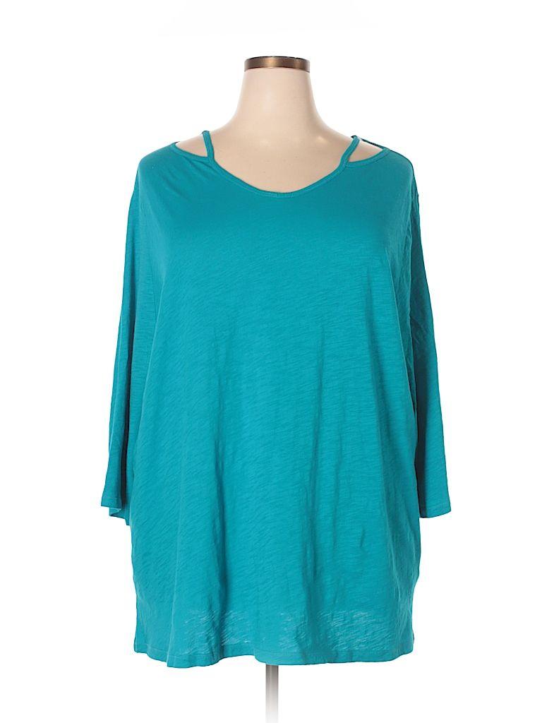 Catherines Clothing Logo - Catherines 100% Cotton Solid Teal Short Sleeve Top Size 1XW Petite ...