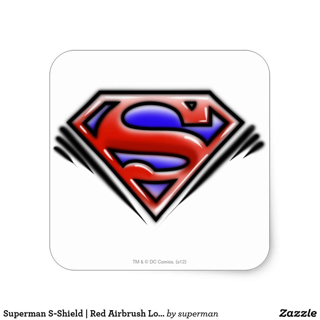 S a Red Square Logo - Superman S Shield. Red Airbrush Logo Square Sticker. Superman