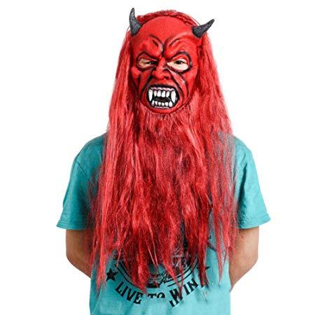 Red Hair and Face Logo - LEIU Red Hair Monster Long Beard Halloween Horror Mask Green Latex ...