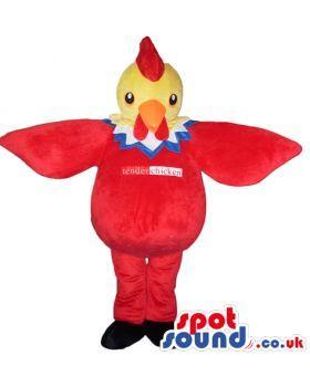 Red Hair and Face Logo - Red chicken with yellow face, orange beak and red hair with a blue