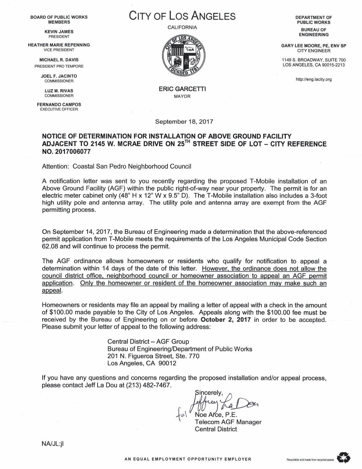 Los Angeles Bureau of Engineering Logo - Notice Of Determination For Installation Of T Mobile Above Ground