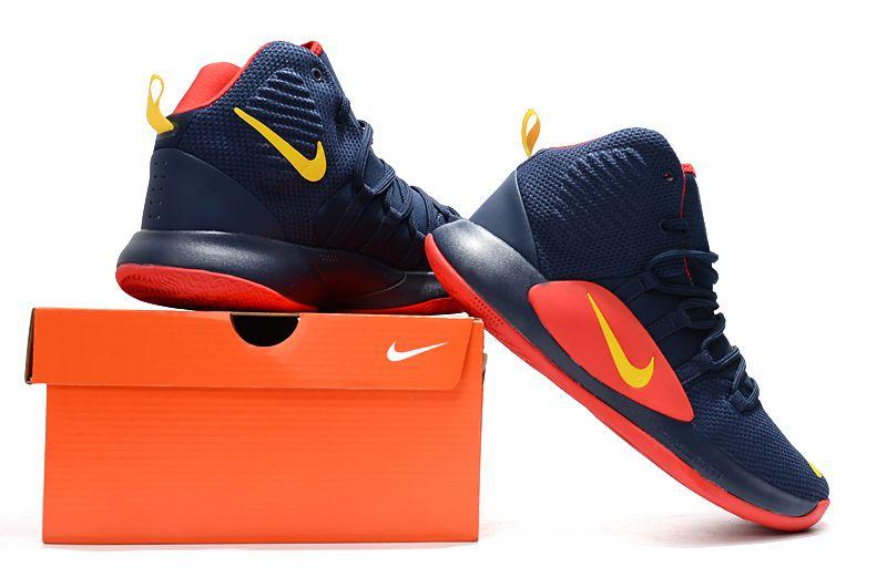 Red and Yellow Nike Logo - Men's Nike Hyperdunk X Navy Blue Red Yellow Basketball Shoes