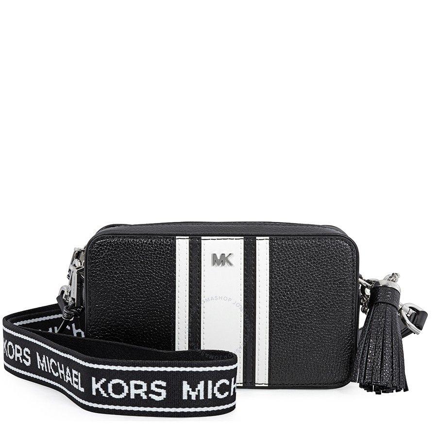 Michael Kors Colored Logo - Michael Kors Small Logo Tape Camera Bag- Black/ Optic White
