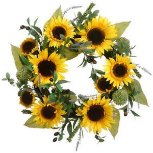 Yellow and Green Flower Logo - Silk Sunflower, Lavender & Olive Flower Hanging Wreath -Yellow