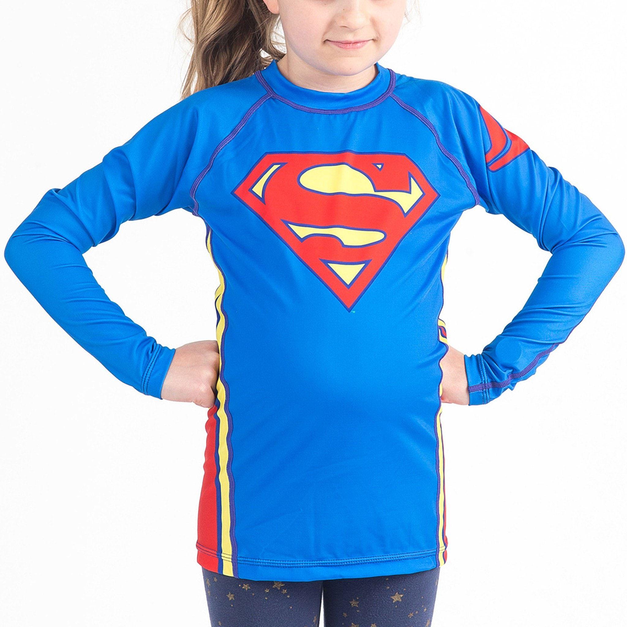 Sun Superman Logo - Fusion Fight Gear Superman Logo Kids Longsleeve Rashguard - MMA Full ...