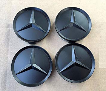 4 Circles Car Logo - x Hubcaps 75 mm MERCEDES BENZ LOGO Black Matte All Black Caps