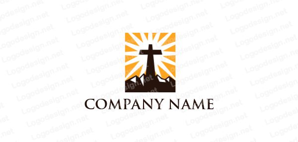 Cross in Square Logo - Cross on mountains with rays in square | Logo Template by LogoDesign.net
