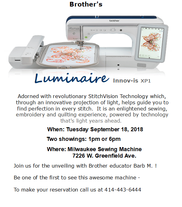 Brother Luminaire Logo - Brother Luminaire Innov-is XP-1 Demo - Milwaukee Sewing