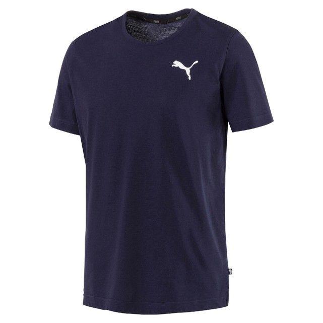 Blue Puma Logo - Short-sleeved crew neck cotton logo t-shirt , navy blue, Puma | La ...