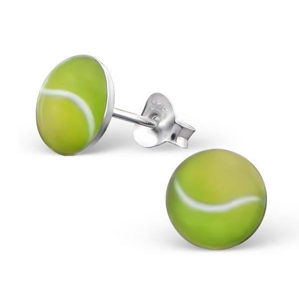 Green Ball Logo - Tennis Ball - 925 Sterling Silver Logo Studs - Silvadore