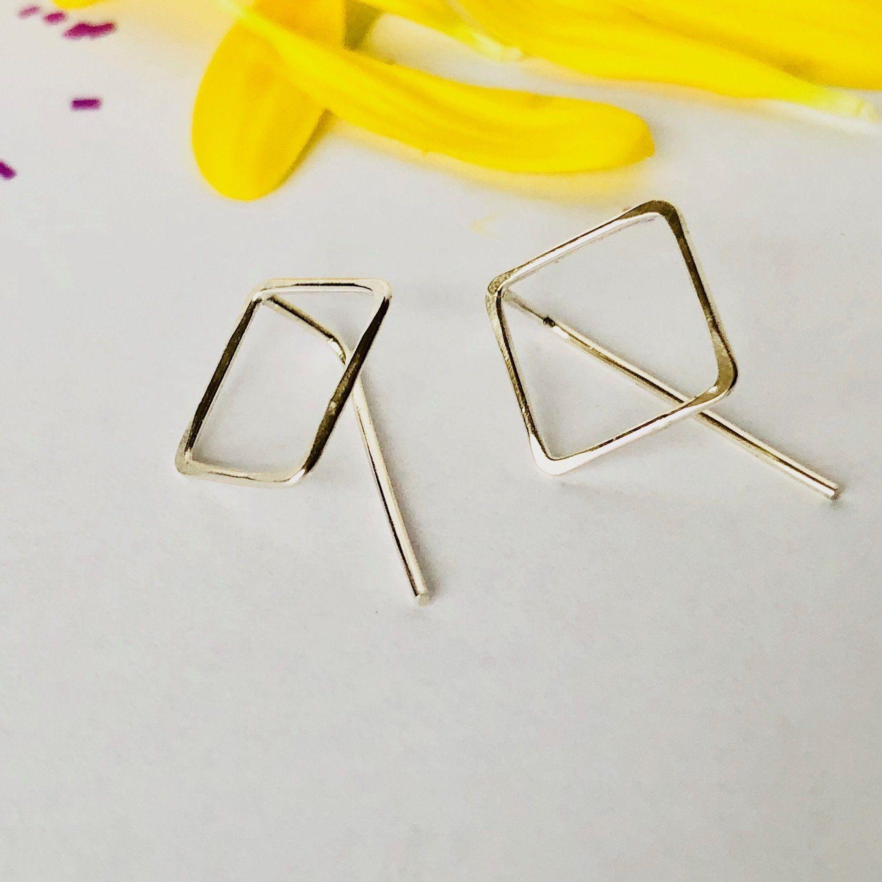 Yellow Tilted Square Logo - Tilted Square Threader Earrings