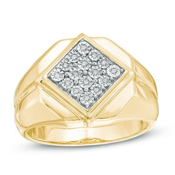 Yellow Tilted Square Logo - Men's 1/10 CT. T.W. Composite Diamond Tilted Square Ring in Sterling ...