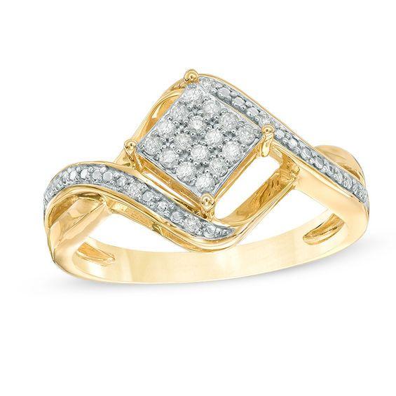 Yellow Tilted Square Logo - 1/6 CT. T.W. Composite Diamond Tilted Square Twist Frame Ring in 10K ...