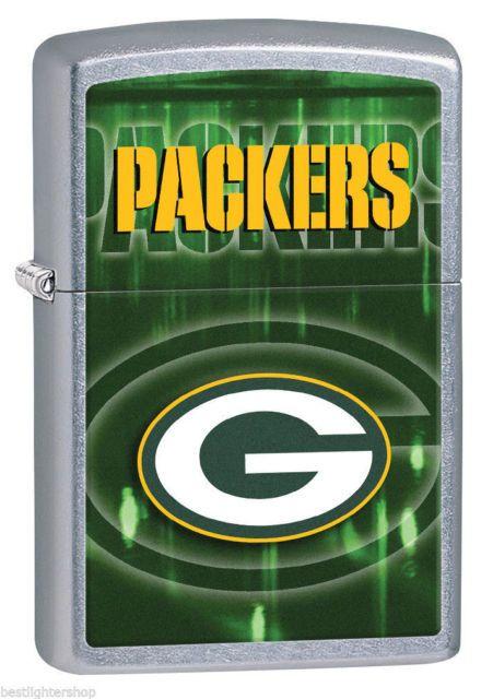 Chrome and Green Logo - Zippo Street Chrome Lighter With Green Bay Packers Logo 28602