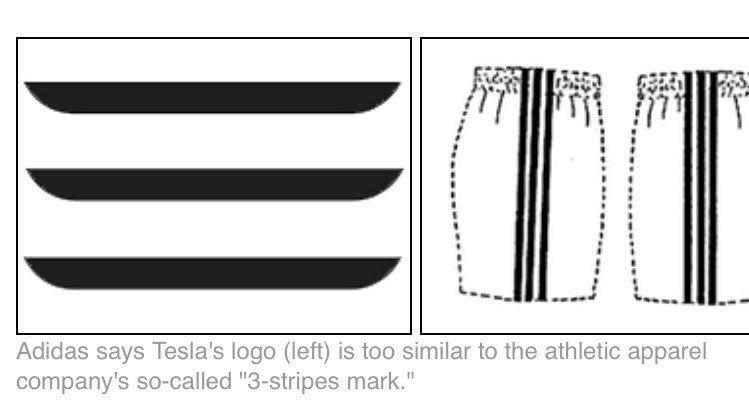 White with Three Stripes Logo - Adidas In Trademark Battle With Tesla Over New Three Stripes Logo