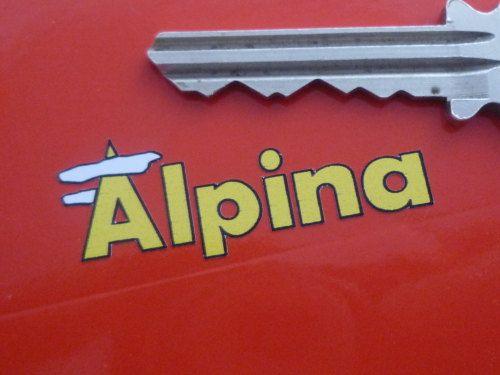 Text On Yellow Red Logo - Bultaco Alpina Yellow & Black Cut Text Stickers. 1.5
