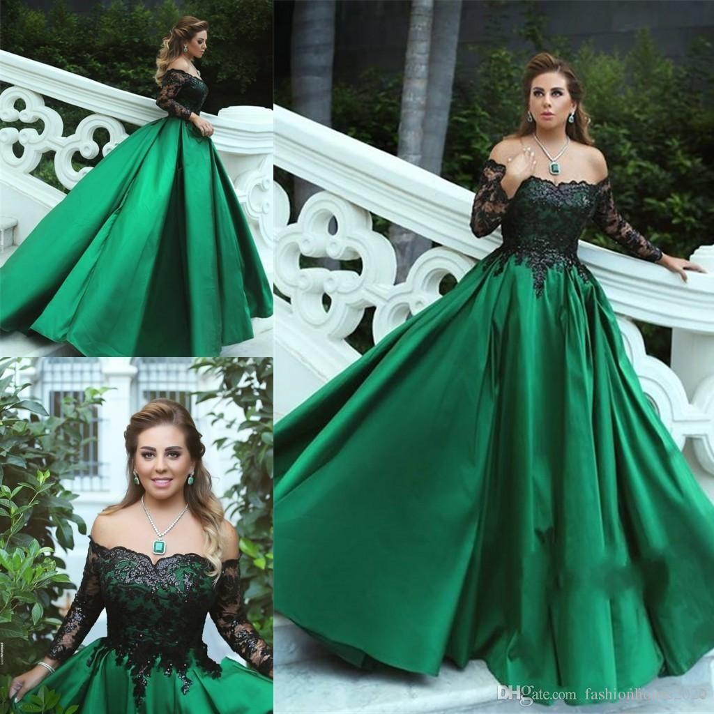 Green with Silver Ball Logo - 2018 Sexy Green Black Ball Gown Evening Dresses Off Shoulder Long ...