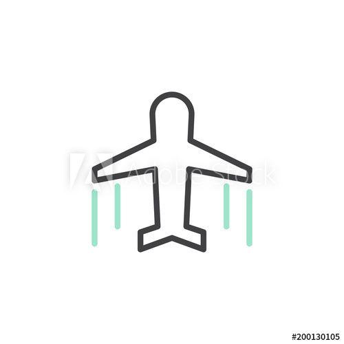 Flying Aircraft Logo - Plane icon vector, linear flat sign, bicolor pictogram, green