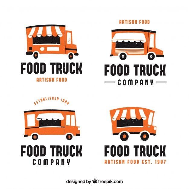 Food Truck Company Logo - Pack of food truck logos with flat design Vector | Free Download