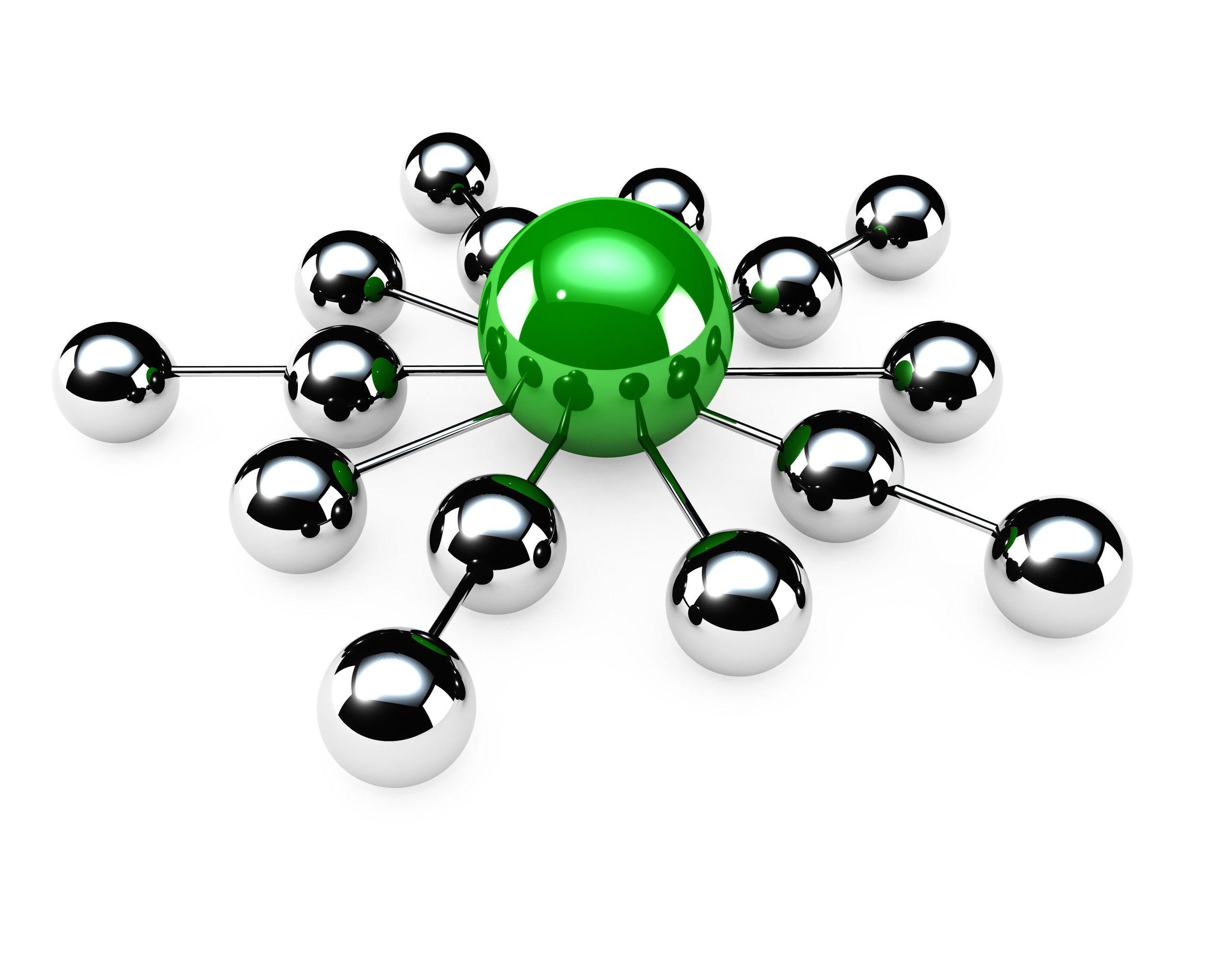 Green Circle with Silver Ball Logo - Green Ball In Centre Making Network With Silver Balls Stock Photo ...