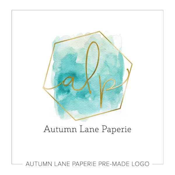 Turquoise and Gold Logo - Teal Watercolor Gold Hexagon Initials Logo