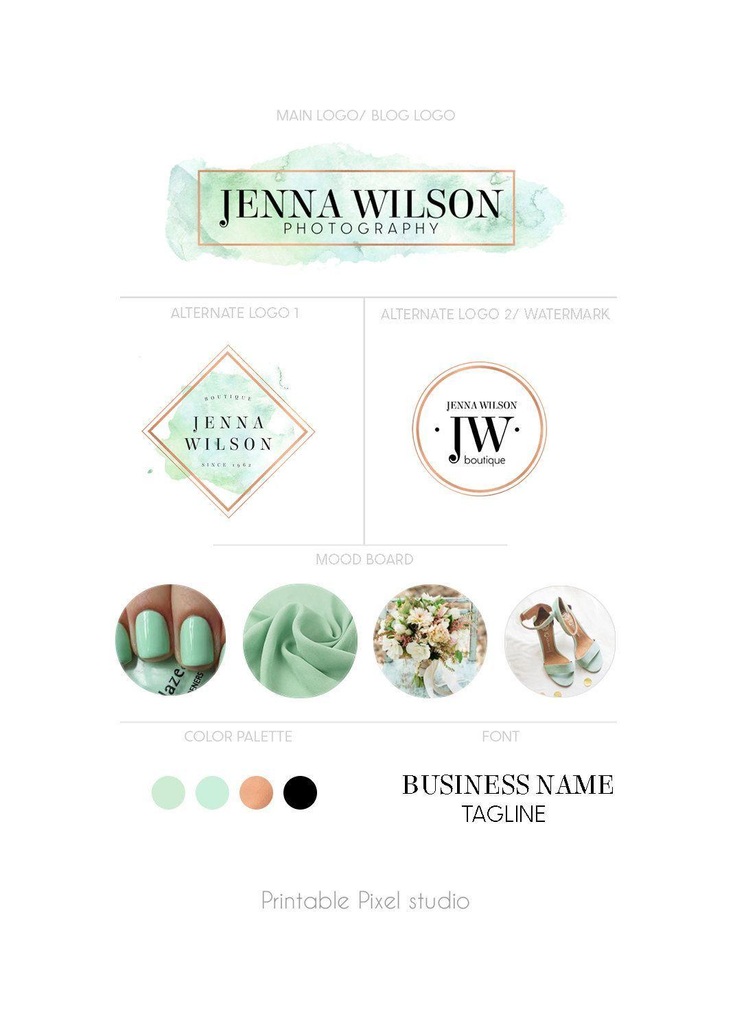 Teal and Gold Logo - Branding package - Mint green Logo Package - Rose gold Logo ...