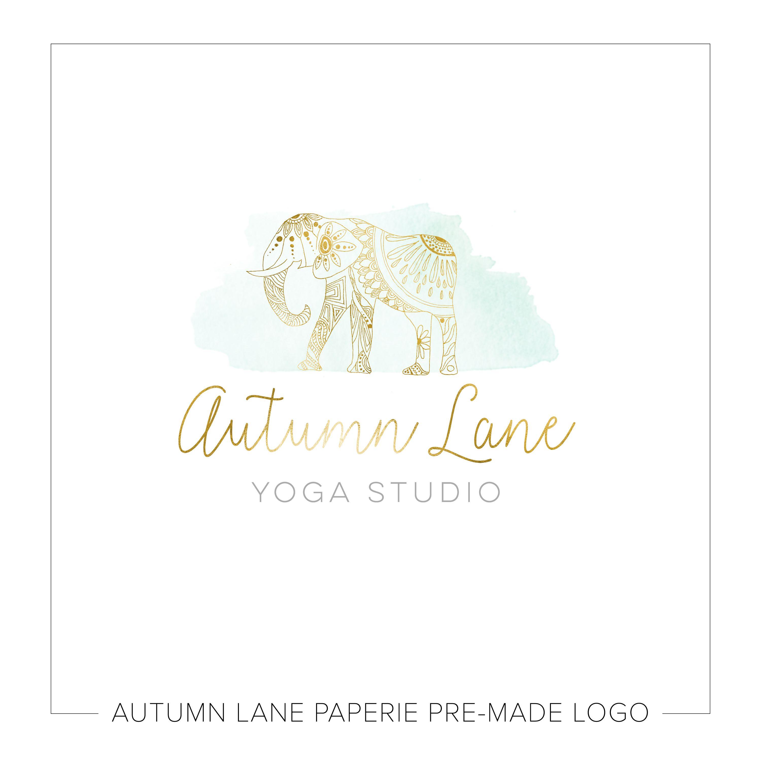 Teal and Gold Logo - Soft Teal & Gold Elephant Logo K61. Autumn Lane Paperie