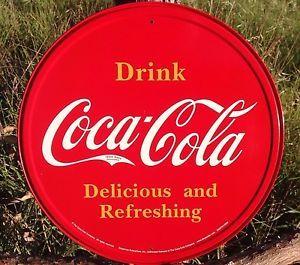 Old Coke Logo - COKE Coca Cola Sign Tin Vintage Garage Bar Decor Old Round Original