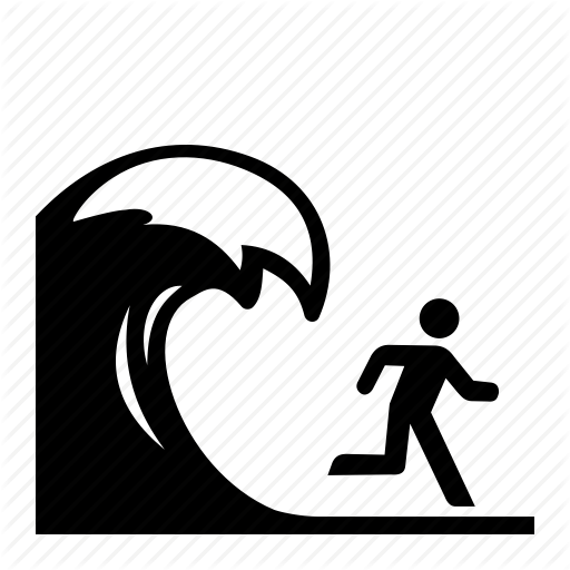 Tsunami Wave Logo - Earthquake, fleeing, higher ground, running, tsunami, wave icon