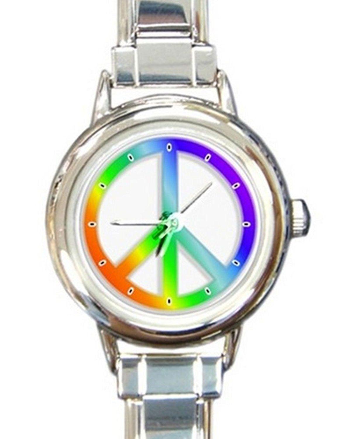 Round Rainbow Logo - Customize. Colorful Peace Logo Design Round Italian Charm Watch