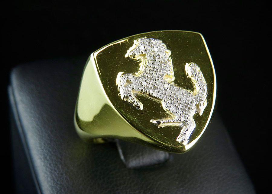 Silver and Yellow Logo - Men Sterling Silver Yellow Gold Finish Real Diamonds Ferrari Car ...