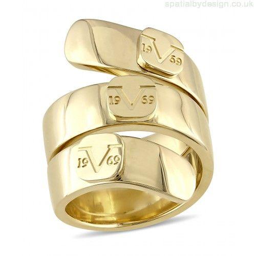 Silver and Yellow Logo - V1969 Italia Logo Mark Ring In 18k Yellow Gold Plated Sterling