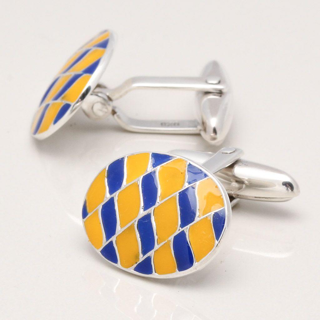 Silver and Yellow Logo - Sterling Silver Yellow & Blue Enamelled Cufflinks