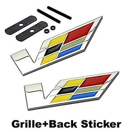 Original Cadillac Logo - Amazon.com: 2pcs Sets AM70 V Racing Front Grille + Back Sticker Car ...