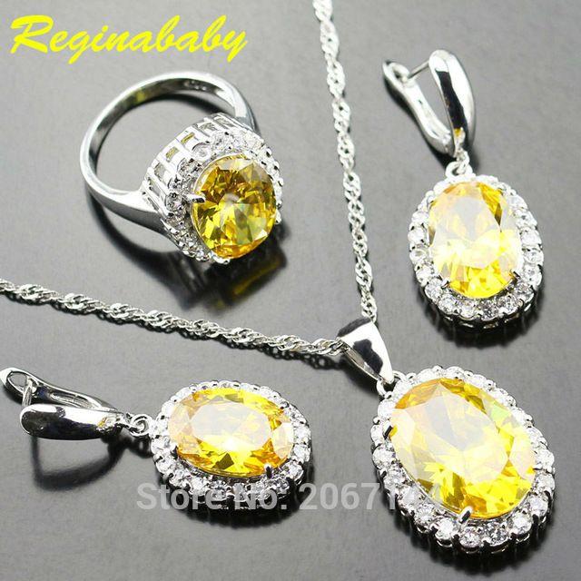 Silver and Yellow Logo - Alluring Yellow Zircon Stone White Zircon Jewelry Set For Women 925 ...