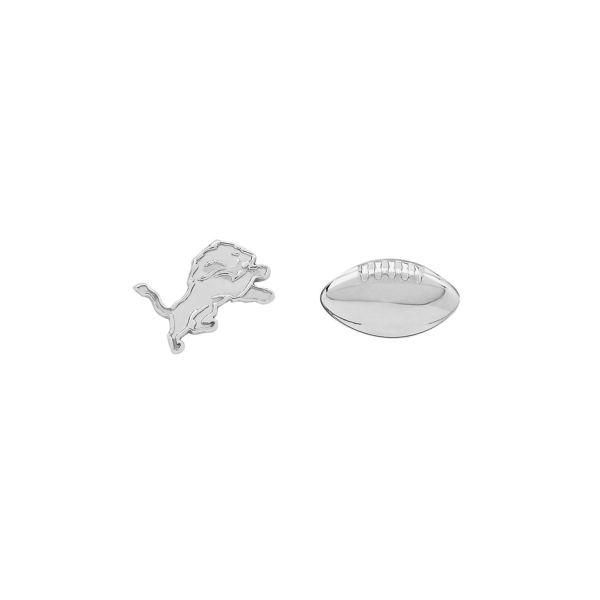 Silver Lions Football Logo - Detroit Lions Team Logo & Football Mismatch Stud Earrings, Women's