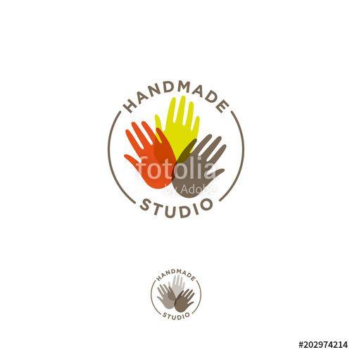 Multi Colored Hands Logo - Handmade studioю. Multicolored hands in a circle with an inscription