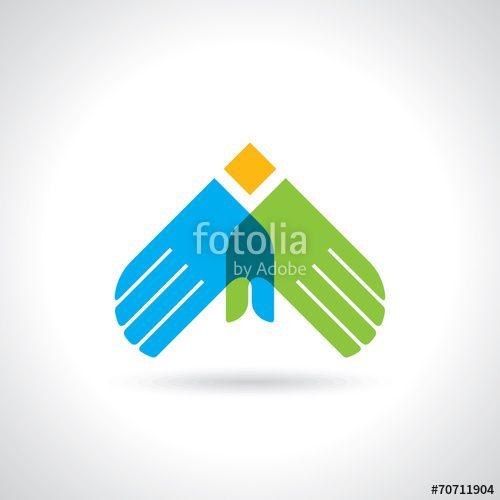 Multi Colored Hands Logo - Teamwork symbol. Multicolored hands