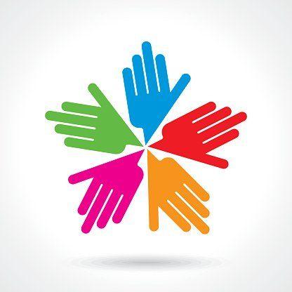 Multi Colored Hands Logo - Teamwork Multicolored Hands premium clipart