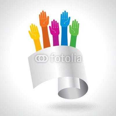 Multi Colored Hands Logo - Team symbol. Multicolored hands. Buy Photo